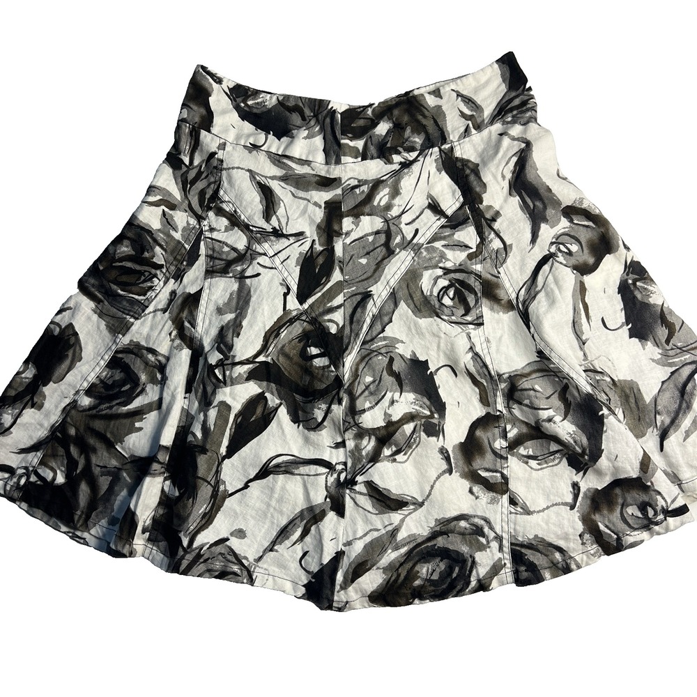 Grace 100% Linen Artsy Neutral Watercolor Floral Skirt Women 12 Everyday Summer